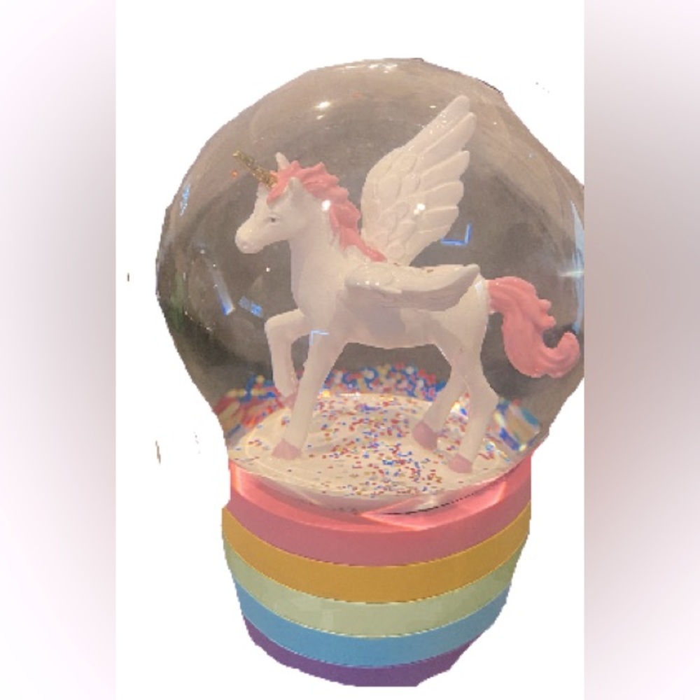 Rainbow unicorn snow globe